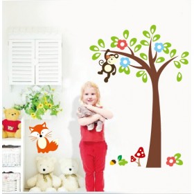 Tree  Wall Sticker with Monkey and Fox  