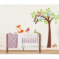 Tree  Wall Sticker with Monkey and Fox  