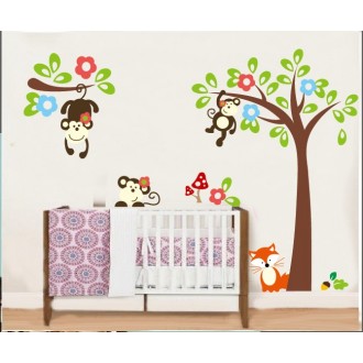 Happy Monkeys Playing under the Tree and Branches- Kids & Nursery Wall Decal