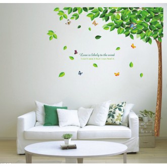 Tree, Leaves with Colorful Butterflies Wall Art Sticker